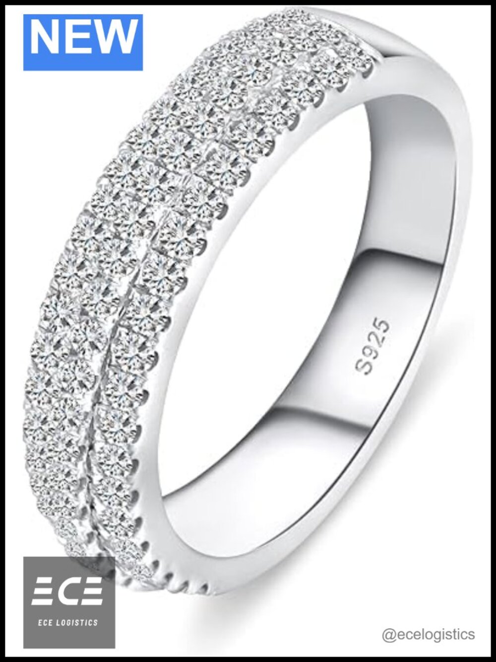 Moissanite Wedding Band Round Cut S925 Sterling Silver 18K White Gold Plated